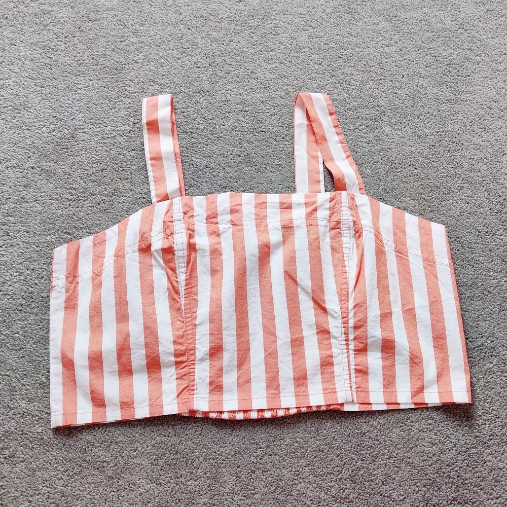 Kensie Jeans Womens Striped Crop Tank Top in Orange and White Size Large Cotton